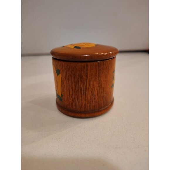 Vintage Wood Roll Stamp Holder Dispenser Yellow Roses Felt Bottom - Picture 2 of 9